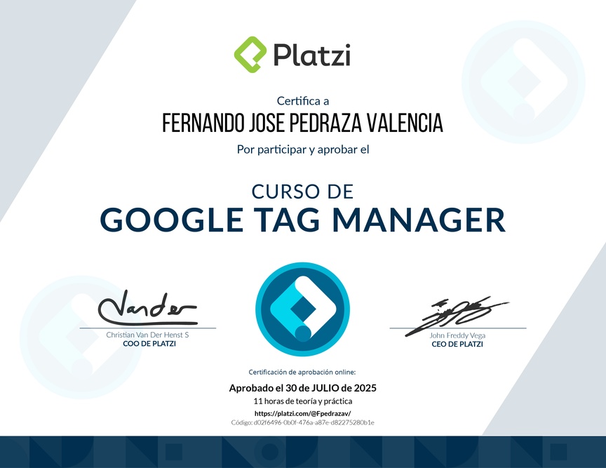 Diploma del Curso de Introducción a Google Tag Manager 📃