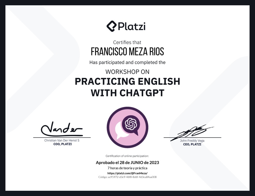 Diploma del Curso de Inglés Práctico con ChatGPT