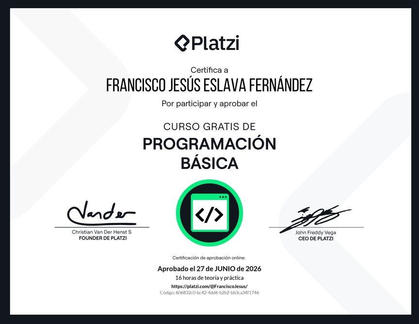 Diploma del Curso Gratis de Programación Básica