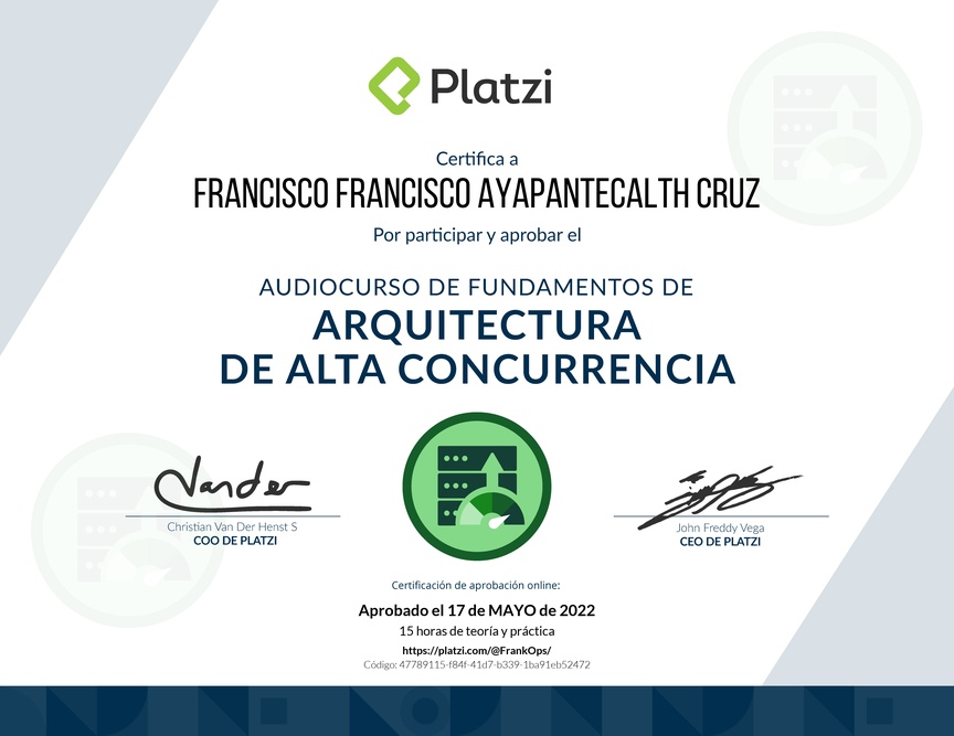 Diploma de Audiocurso de Fundamentos de Arquitectura de Alta Concurrencia