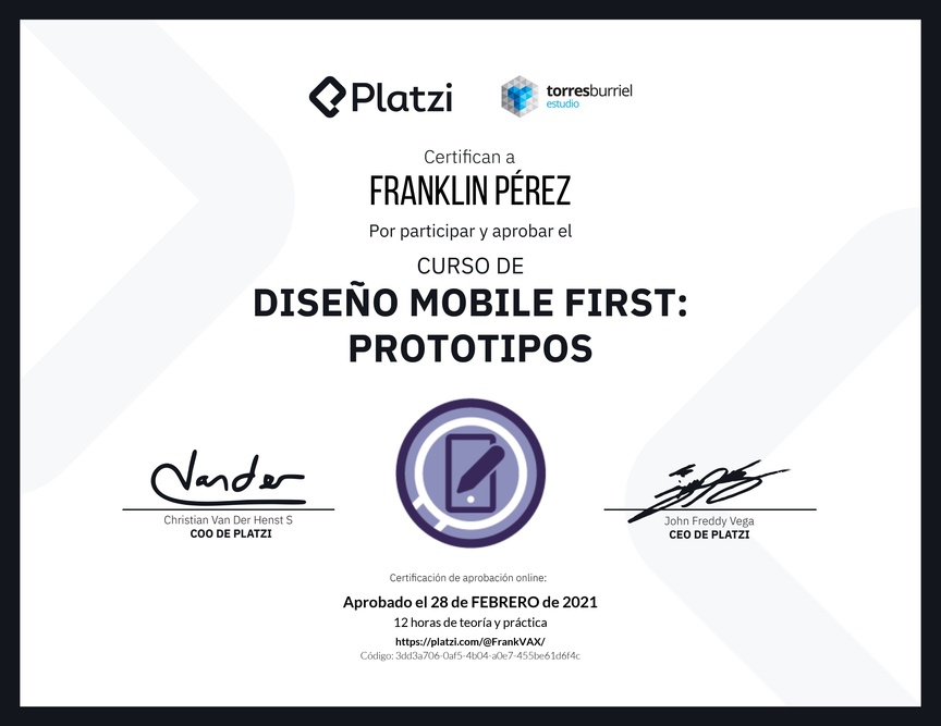 Diploma del Curso de Diseño Mobile First: Prototipos