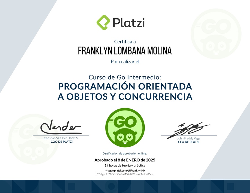 Diploma del Curso de Go Intermedio: Programación Orientada a Objetos y Concurrencia