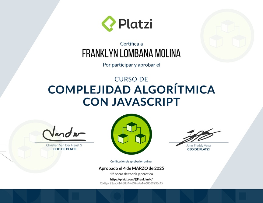 Diploma del Curso de Complejidad Algorítmica con JavaScript