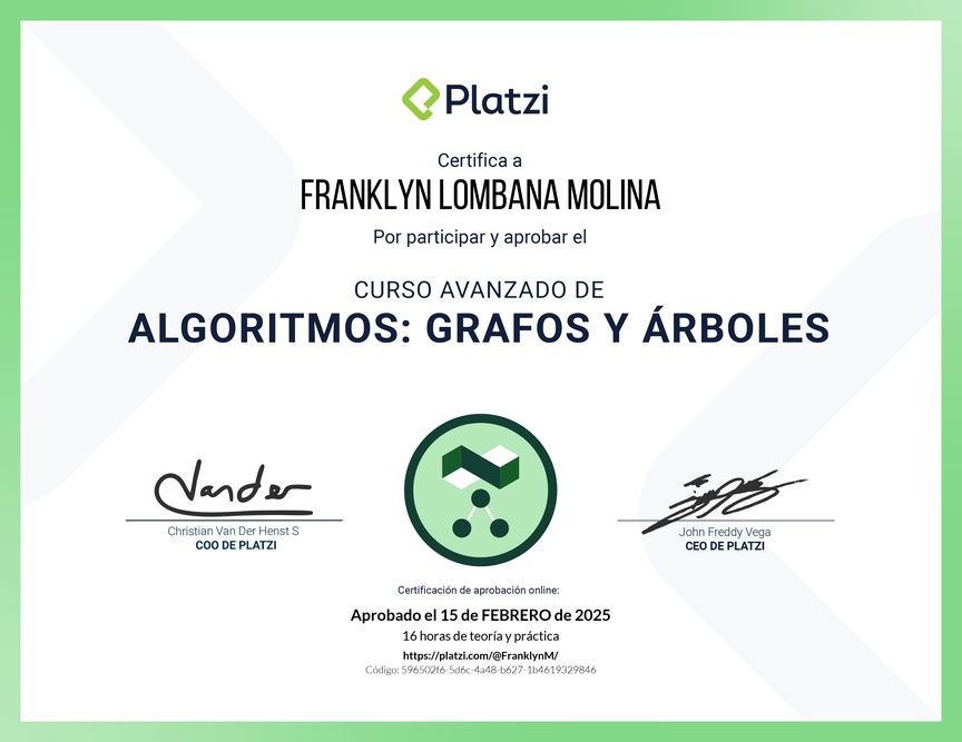 Diploma del Curso de Algoritmos Avanzados: Grafos y Árboles