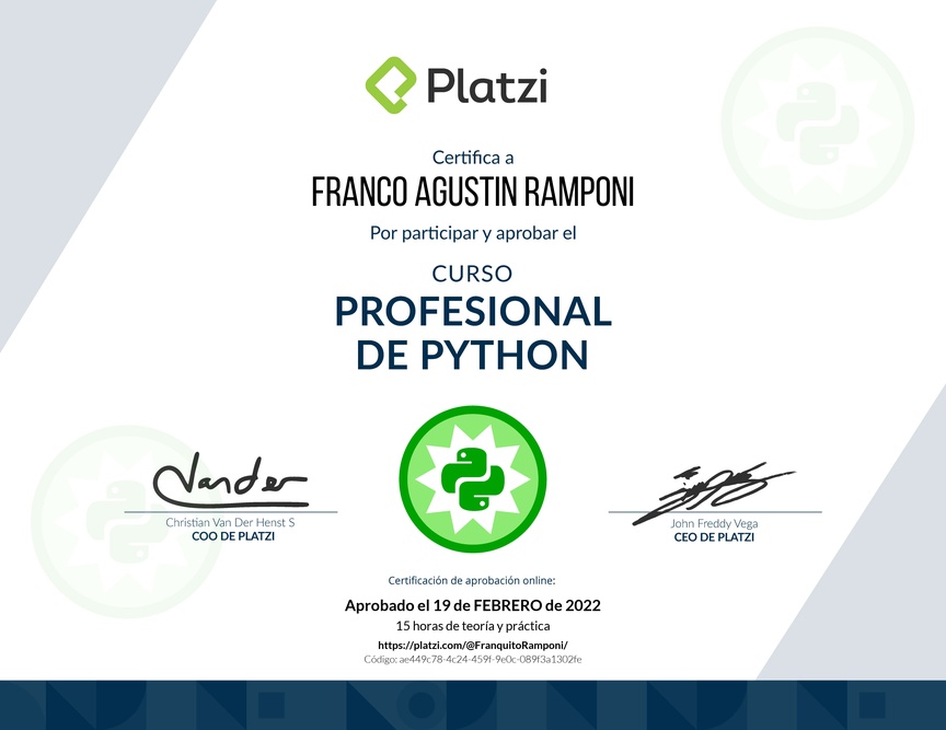 Diploma del Curso Profesional de Python