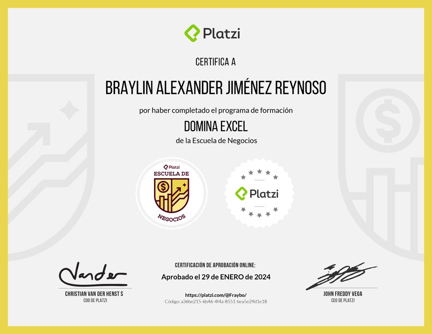 Diploma de la Ruta de Aprendizaje de Domina Excel