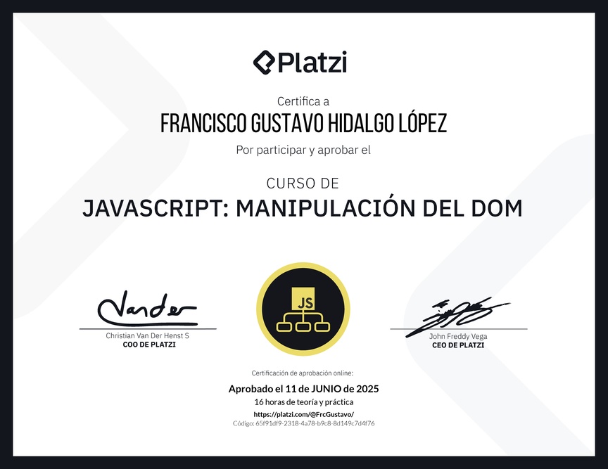 Diploma del Curso de JavaScript: Manipulación del DOM