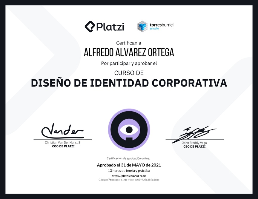 Diploma del Curso de Diseño de Identidad Corporativa