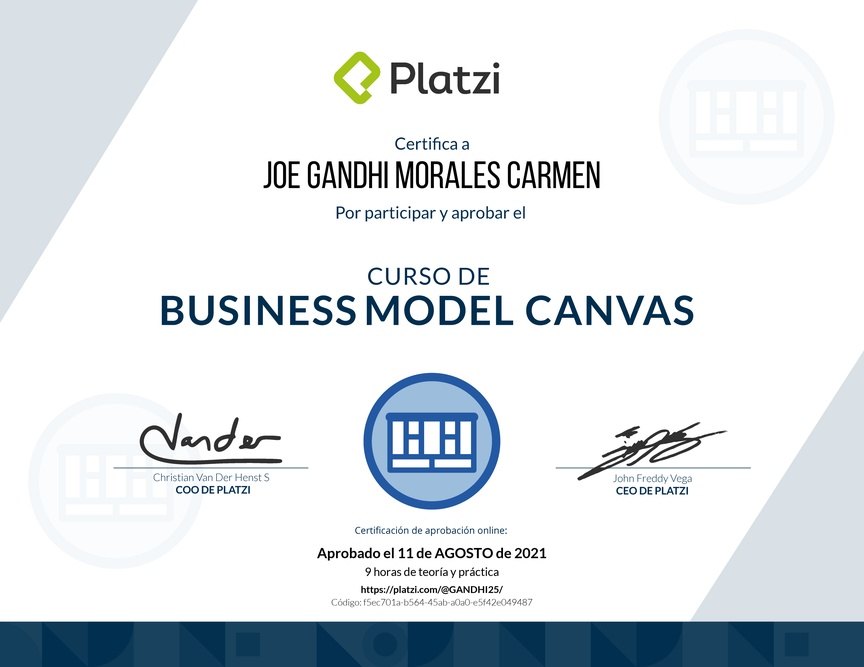 Diploma del Curso de Business Model Canvas