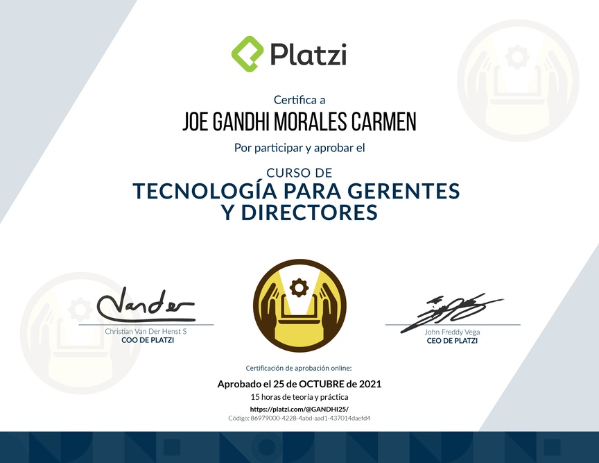 Diploma del Curso de Tecnología para Gerentes y Directores