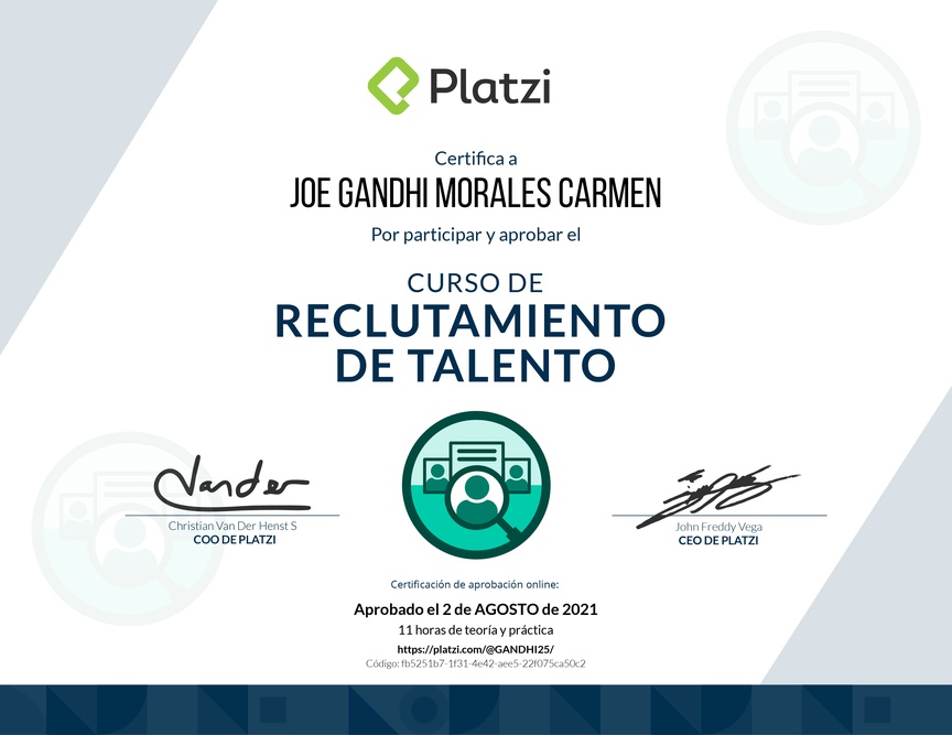 Diploma del Curso de Reclutamiento de Talento