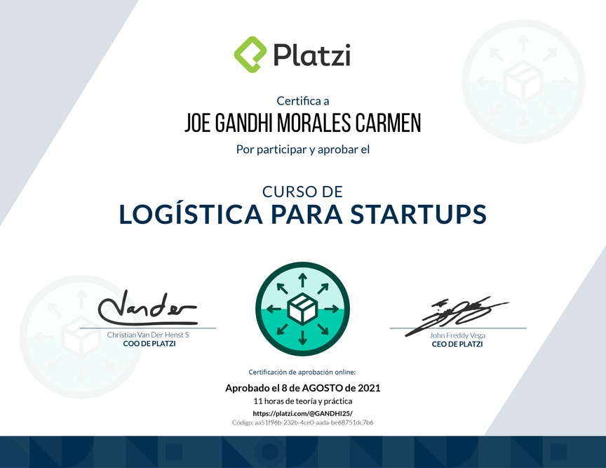 Diploma del Curso de Logística para Startups