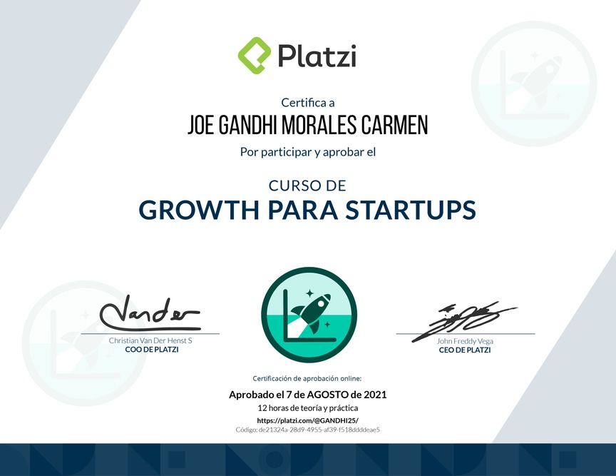 Diploma del Curso de Growth para Startups