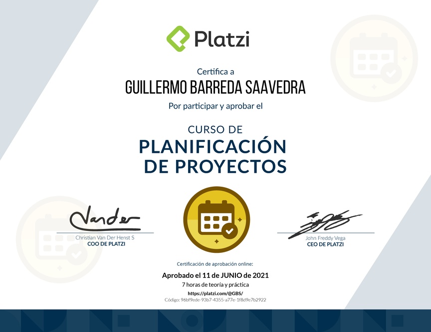 Diploma del Curso de Gestión para Planificar, Definir e Identificar Riesgos de un Proyecto