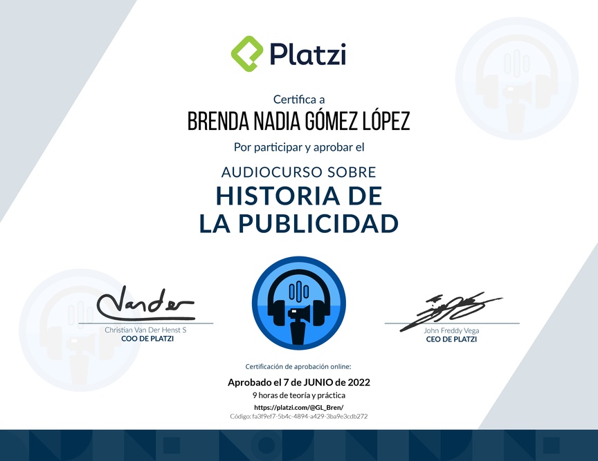 Diploma de Audiocurso Historia de la Publicidad
