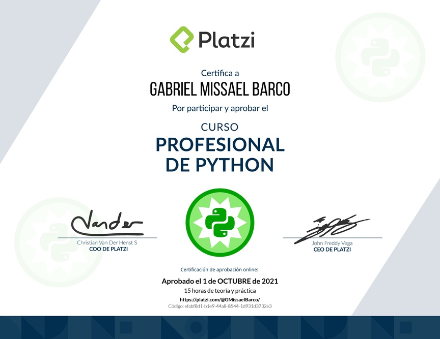 Diploma del Curso Profesional de Python
