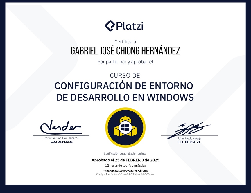 Diploma del Curso de Configuración de Entorno de Desarrollo en Windows