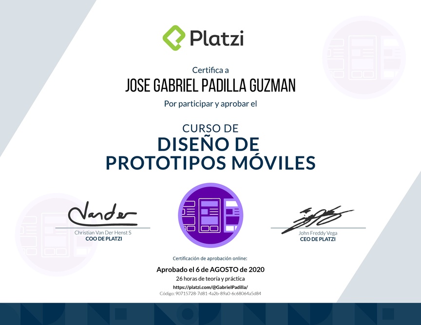 Diploma del Curso de Diseño de Prototipos Móviles