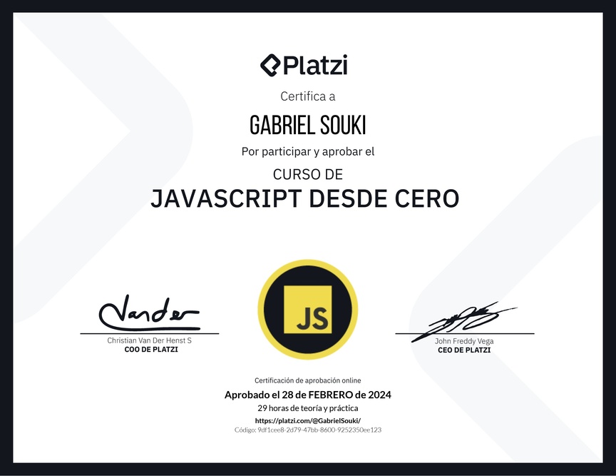 Diploma del Curso de JavaScript Desde Cero