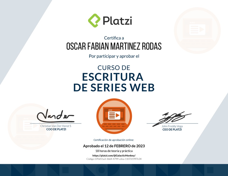 Diploma del Curso para escribir Series Web