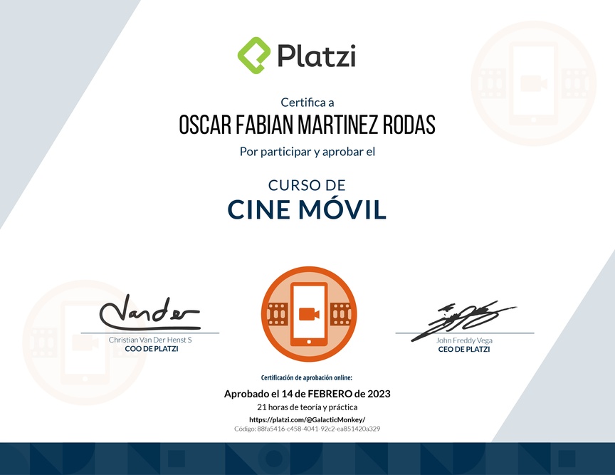 Diploma del Curso de Cine Móvil