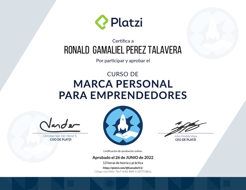 Diploma del Curso de Marca Personal para Emprendedores