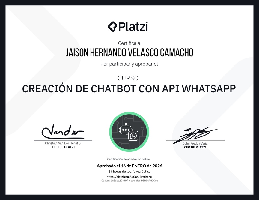 Diploma del Curso de ChatBot con WhatsApp API