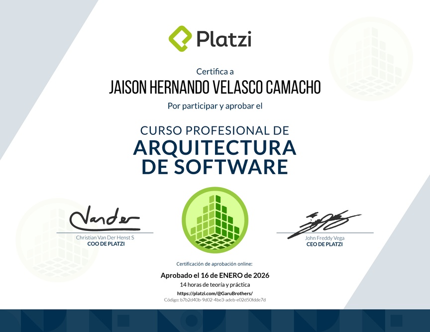 Diploma del Curso Profesional de Arquitectura de Software
