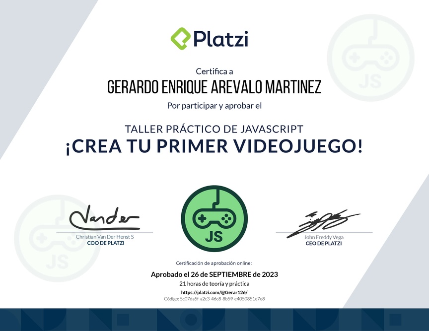 Diploma de Taller Práctico de JavaScript: ¡Crea tu Primer Videojuego!