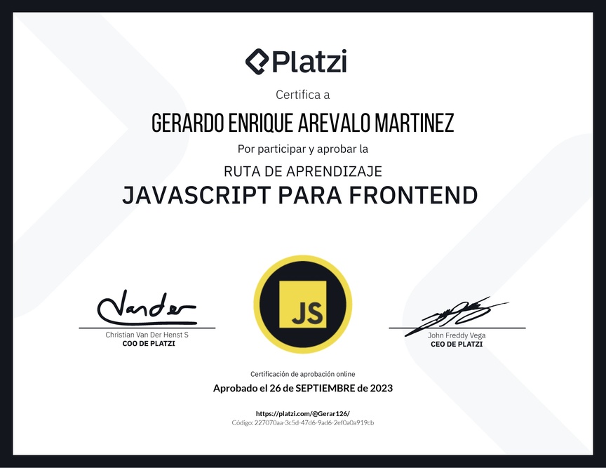 Diploma de la Ruta de Aprendizaje de JavaScript para Frontend