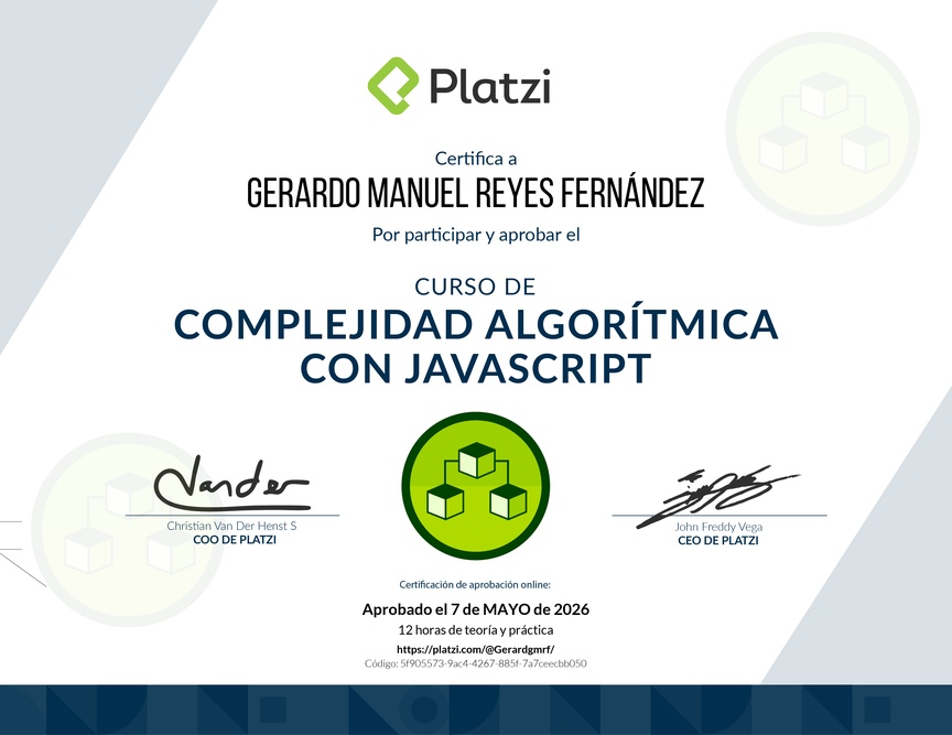 Diploma del Curso de Complejidad Algorítmica con JavaScript