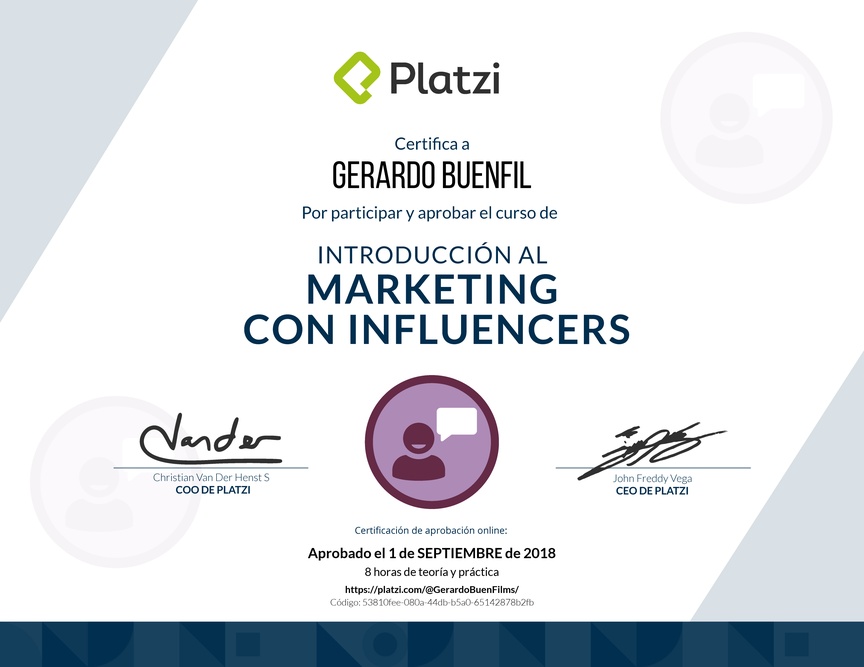 Diploma de Introducción al marketing con influencers 2017