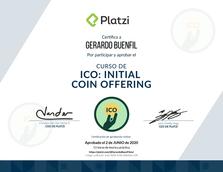 Diploma del Curso de ICO: Initial Coin Offering