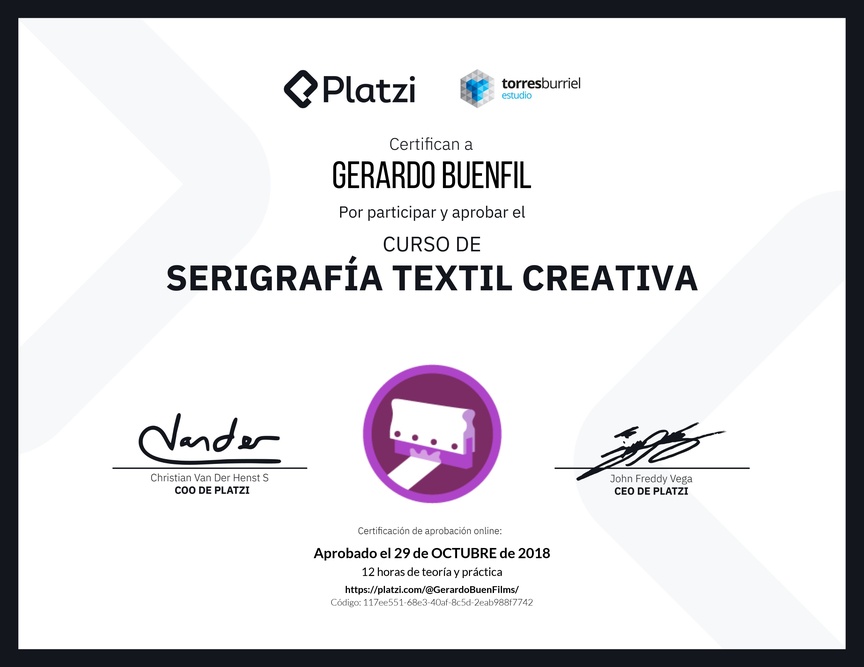 Diploma del Curso de Serigrafía Textil Creativa