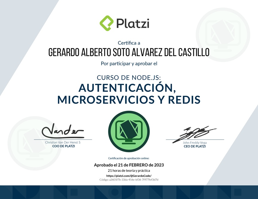 Diploma del Curso de Node.js: Autenticación, Microservicios y Redis