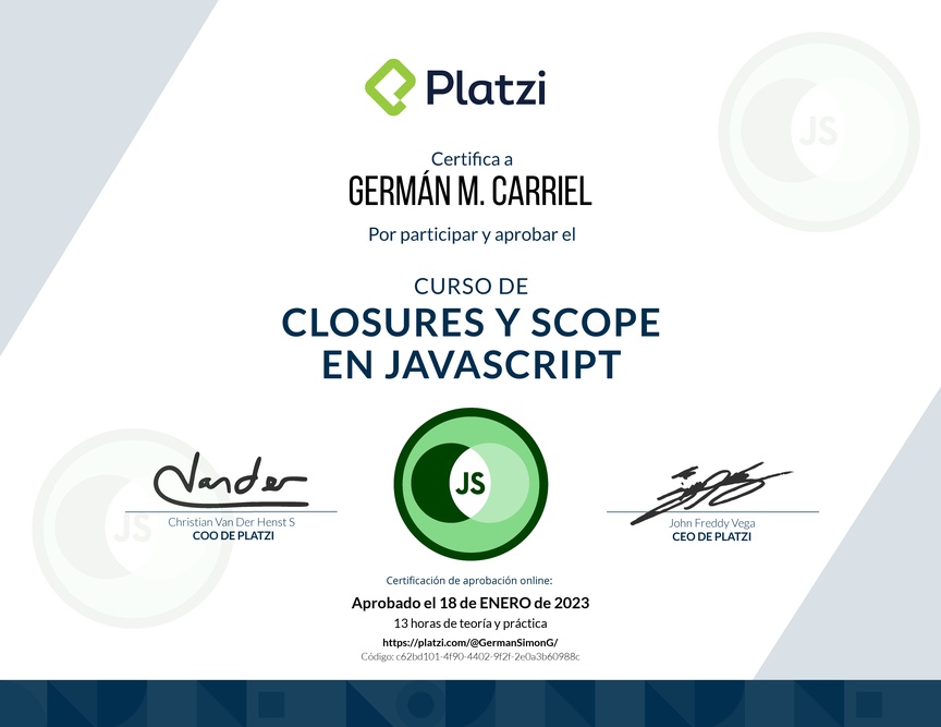 Diploma del Curso de Closures y Scope en JavaScript
