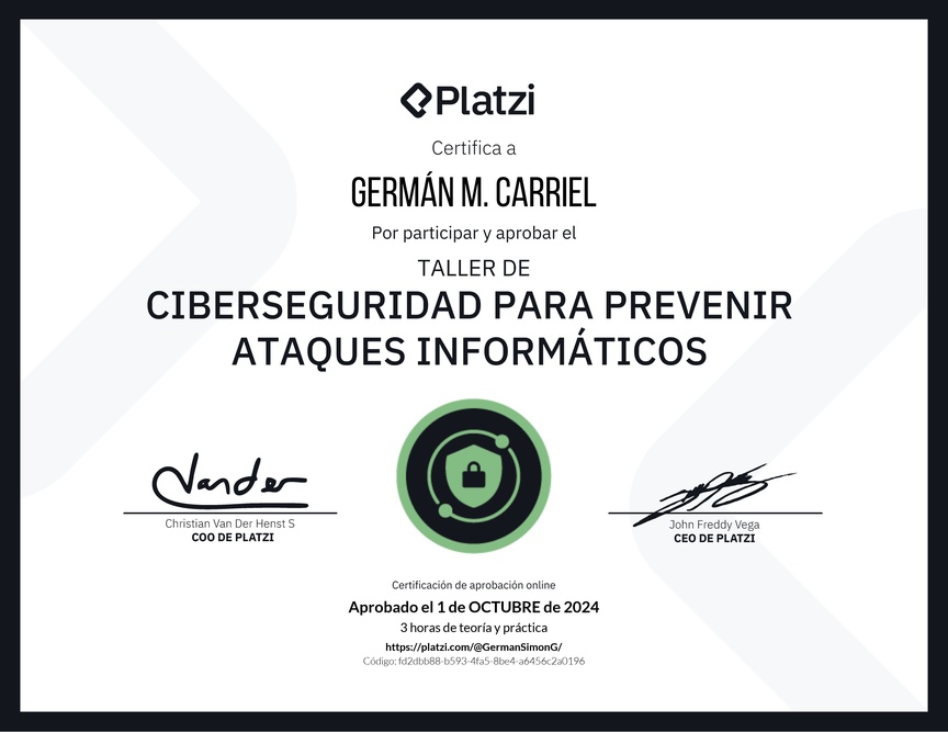 Diploma del Curso de Introducción a Ciberseguridad: Prevención de Ataques Informáticos