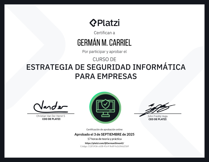 Diploma del Curso de Estrategia de Seguridad Informática para Empresas