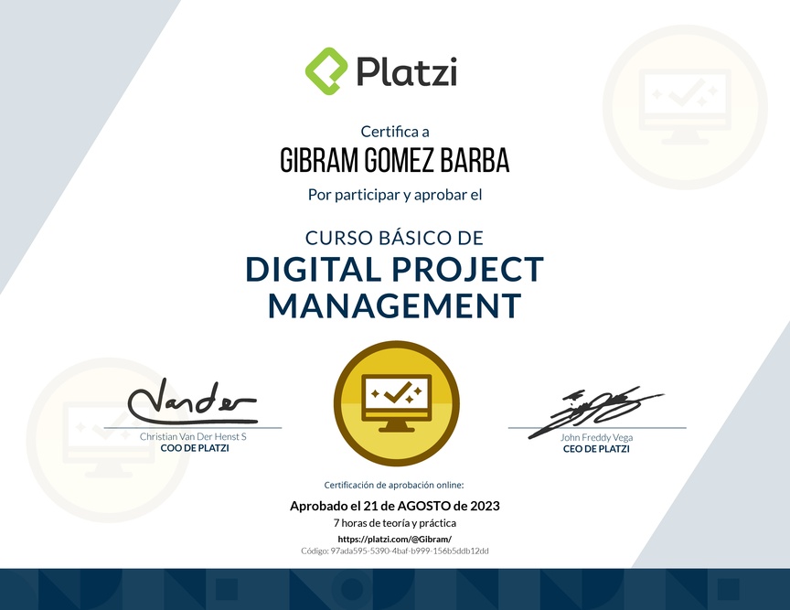 Diploma del Curso Básico de Digital Project Management
