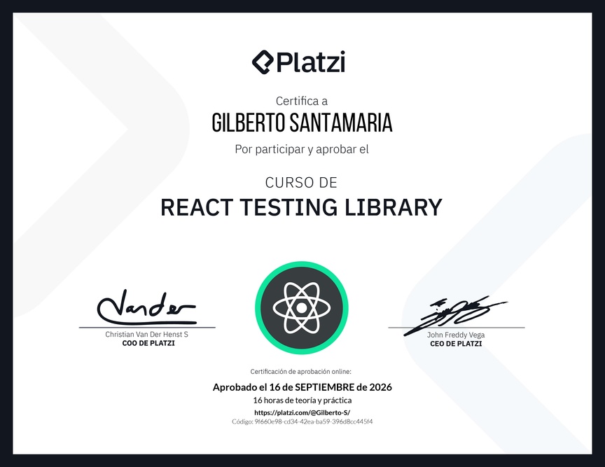 Diploma del Curso de React Testing Library
