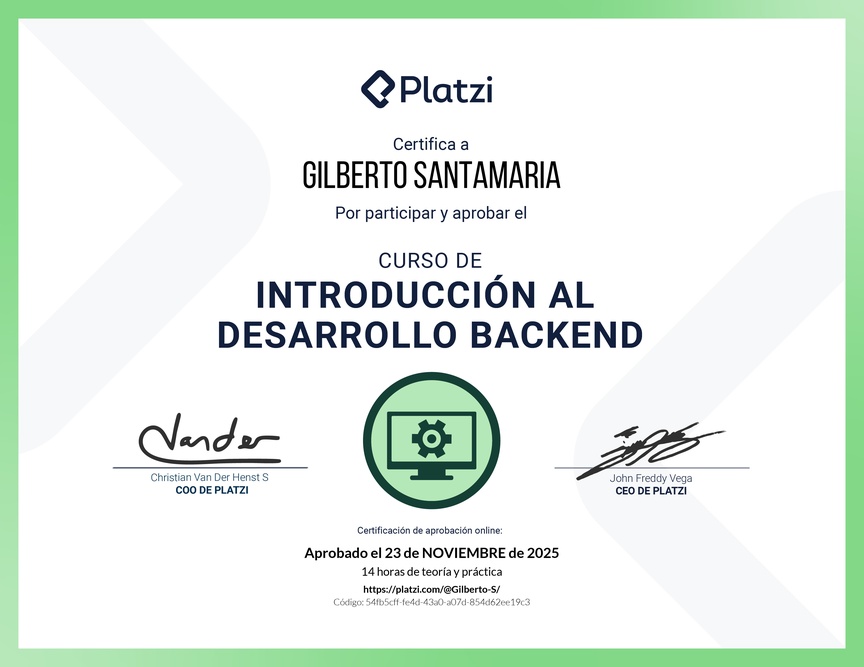 Diploma del Curso de Introducción al Desarrollo Backend