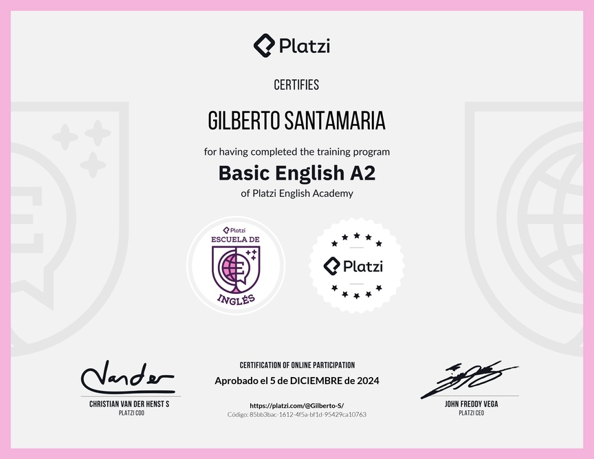 Diploma de la Ruta de Aprendizaje de Inglés Básico A2