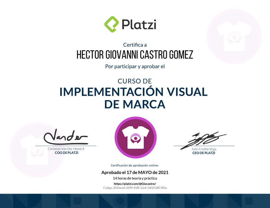 Diploma del Curso de Implementación Visual de Marca