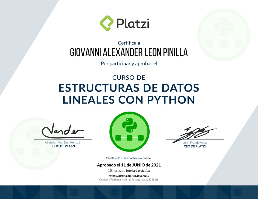 Diploma del Curso de Estructuras de Datos Lineales con Python