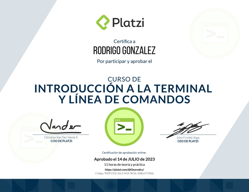 Diploma del Curso de Introducción a la Terminal y Línea de Comandos