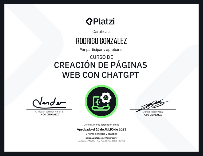 Diploma del Curso de Creación de Páginas Web con ChatGPT