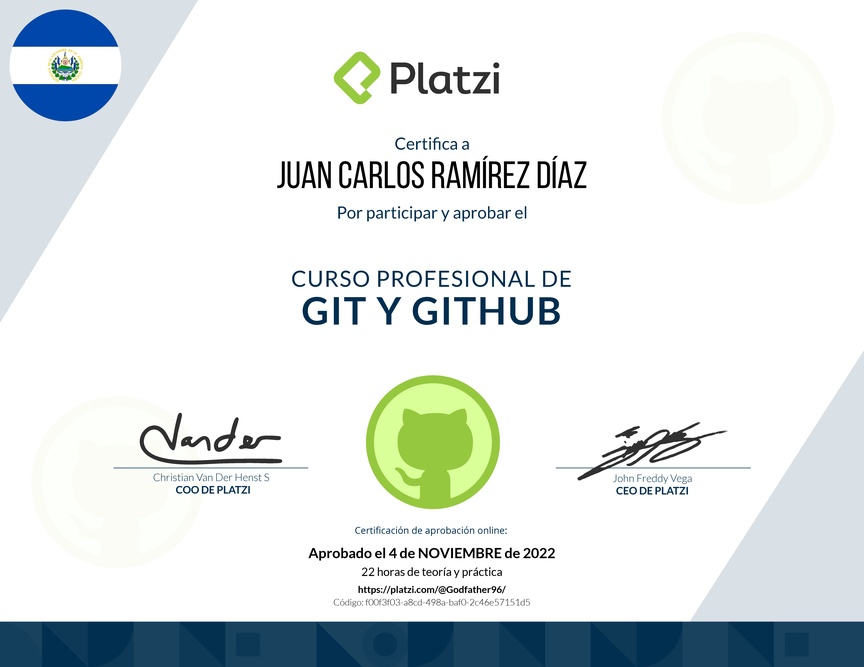 Diploma del Curso Profesional de Git y GitHub