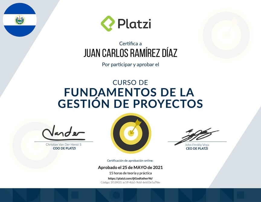 Diploma del Curso de Fundamentos de Gestión de Proyectos 2019