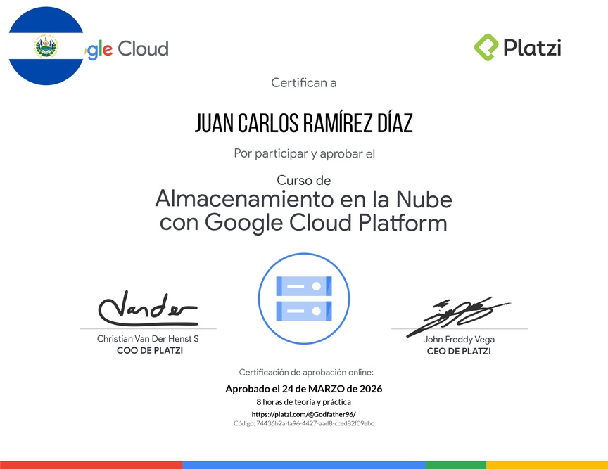 Diploma del Curso de Almacenamiento en la Nube con Google Cloud Platform