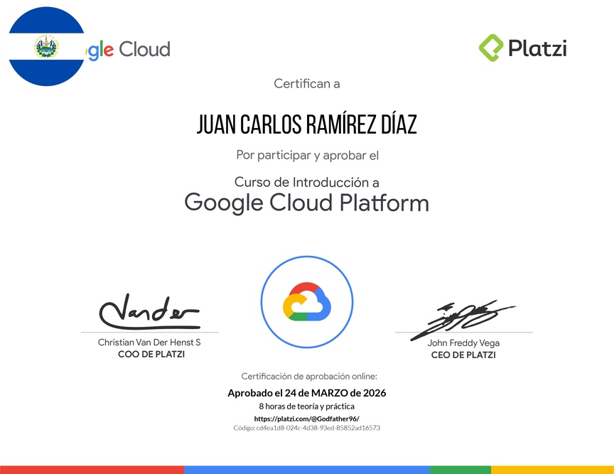 Diploma del Curso de Introducción a Google Cloud Platform